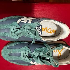 Sam Edelman Navy and Green Suede-Trim Lace-Up Sneakers